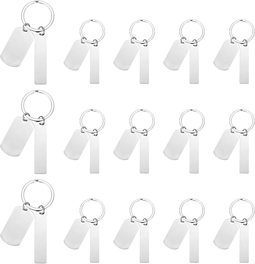 Personalised Stainless Steel Keyrings | Custom Logo Engraved Metal Keychain Blanks | Pack of 15