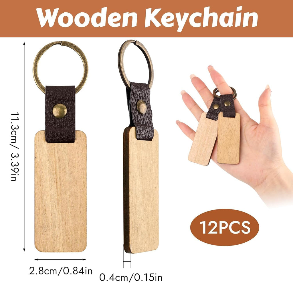 Svalor 12 Pack Wooden Keyrings Blanks Rectangle
