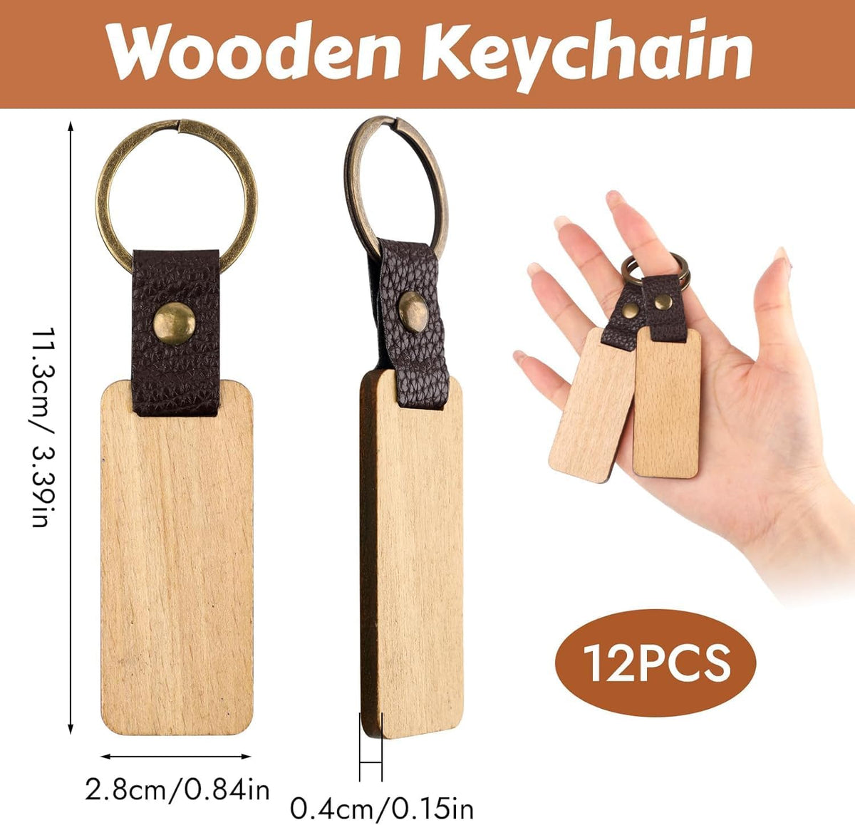 Svalor 12 Pack Wooden Keyrings Blanks Rectangle