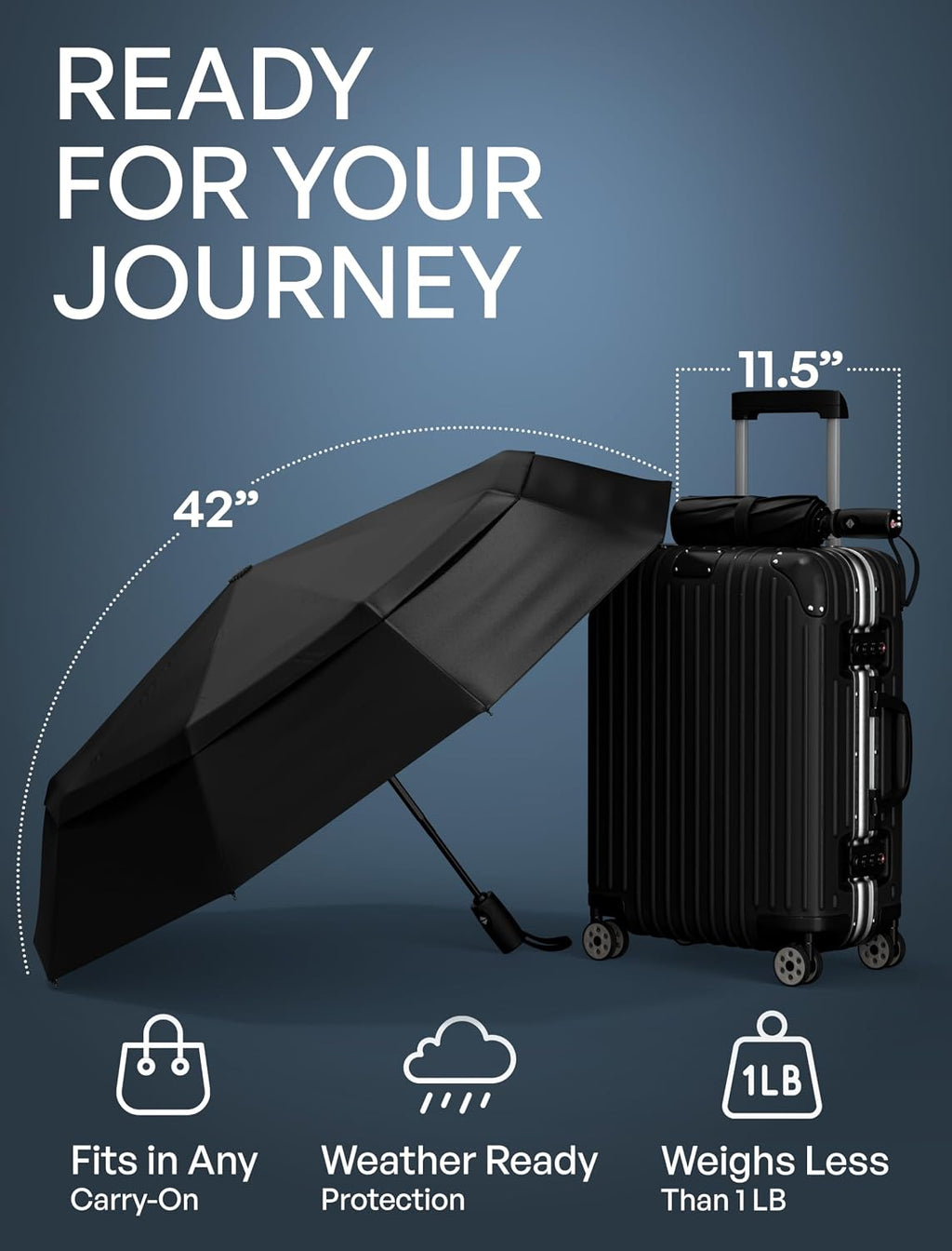Repel Windproof Travel Umbrella Fibreglass Auto Open