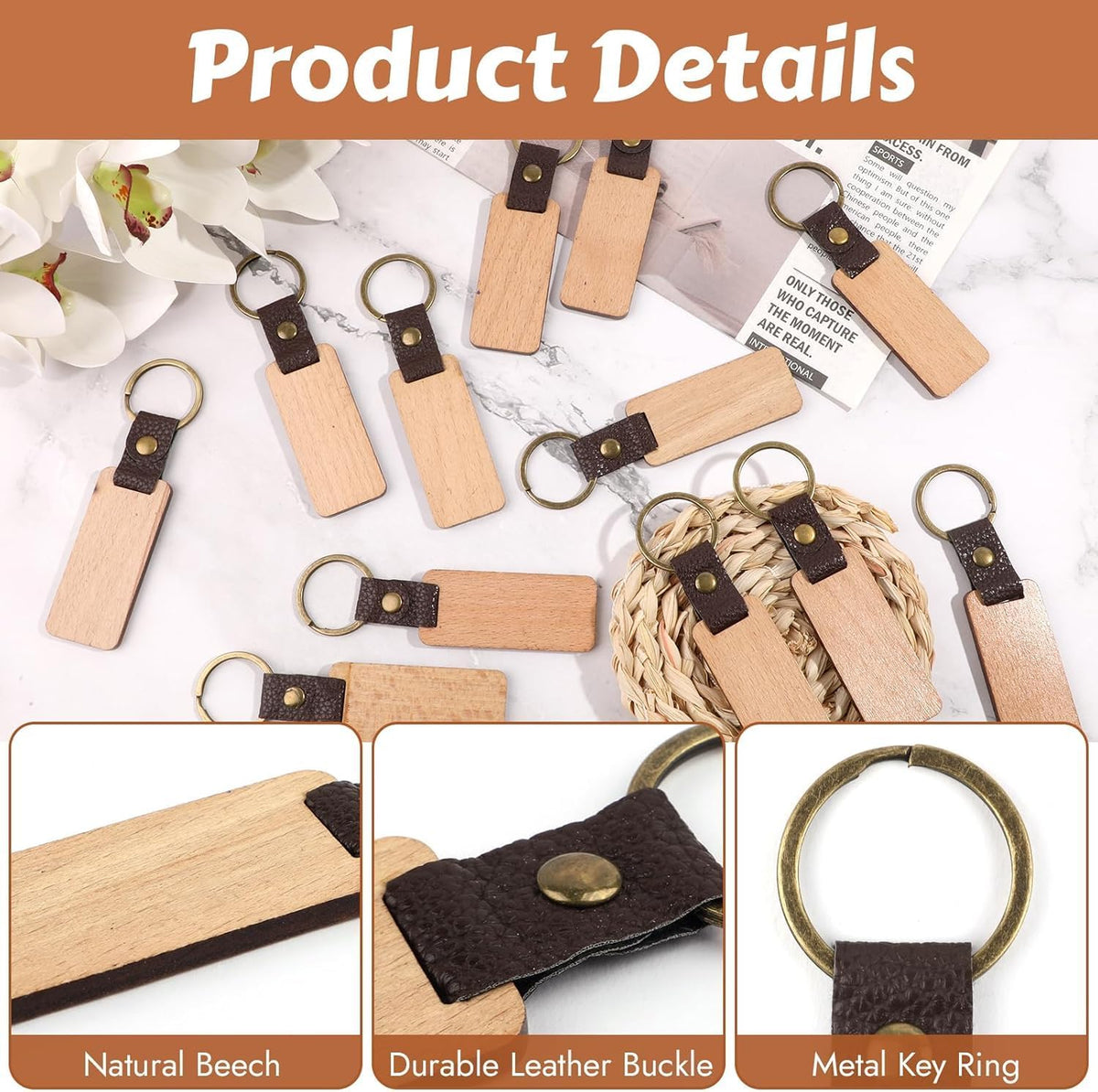 Svalor 12 Pack Wooden Keyrings Blanks Rectangle