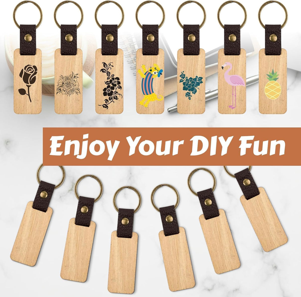 Svalor 12 Pack Wooden Keyrings Blanks Rectangle