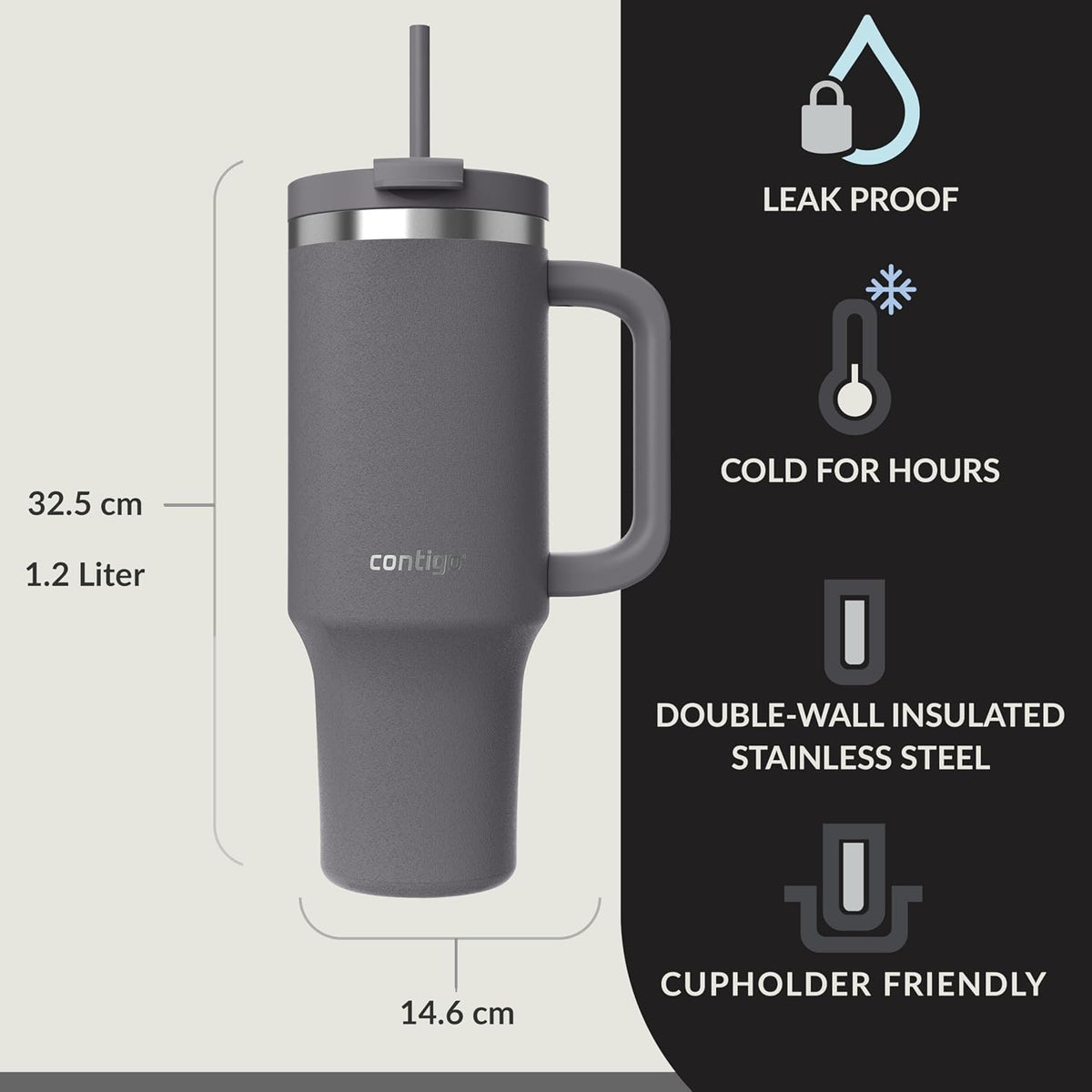 Contigo Streeterville Tumbler with Handle & Straw 1200ml