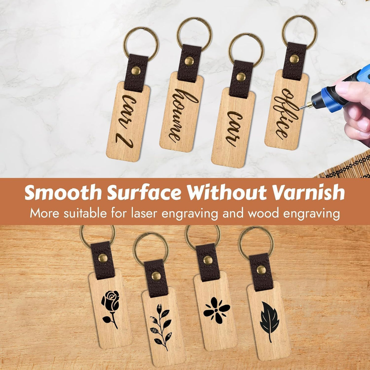 Svalor 12 Pack Wooden Keyrings Blanks Rectangle