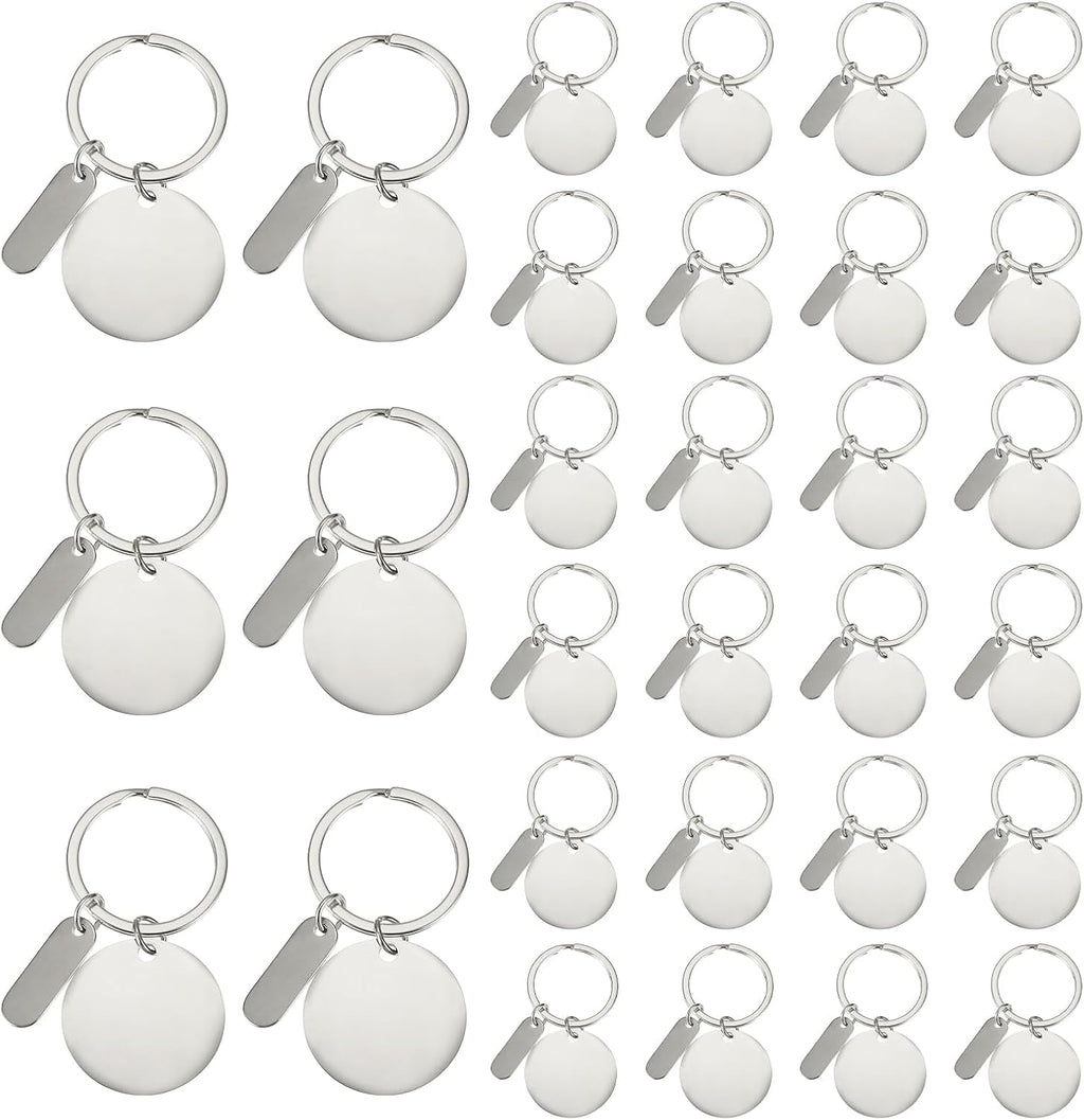 Personalised Stainless Steel Keyrings | Custom Engraved Metal Keychain Blanks | 30 Pack