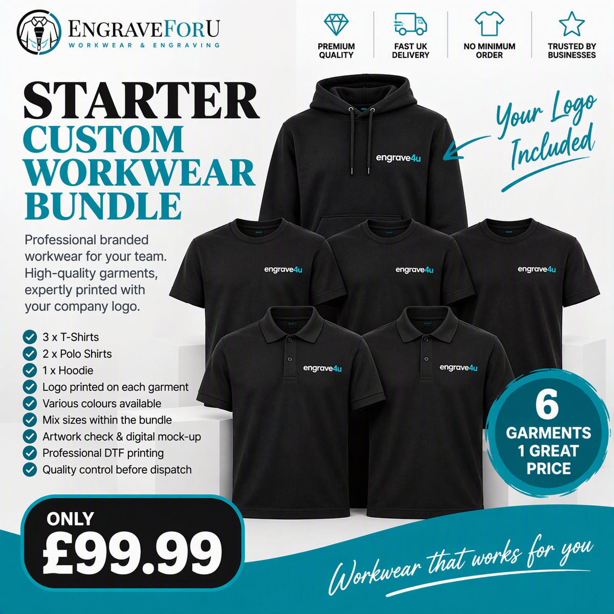 Starter Custom Workwear Bundle – 6 Personalised Garments