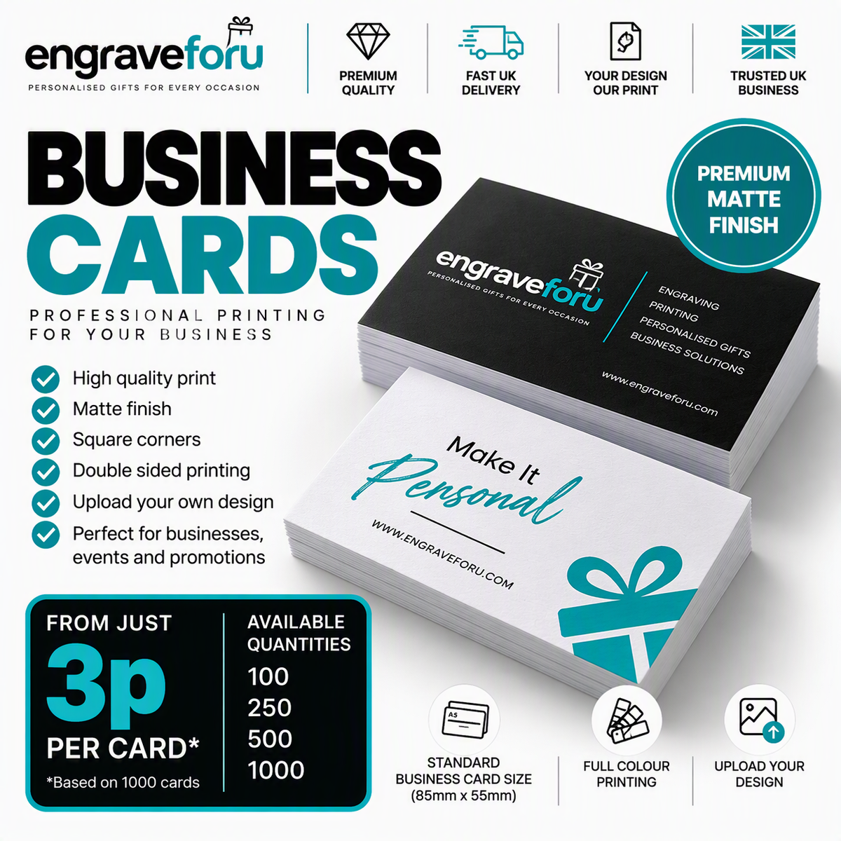 Standard Business Cards | Premium Matte Finish | Custom Printed Business Cards UK