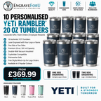 10 Personalised YETI Rambler 20 oz Tumblers | Engraved Company Logo & Names