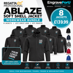8 x Personalised Regatta Ablaze Soft Shell Jackets | Custom Left Chest Logo DTF Printed Workwear Bundle