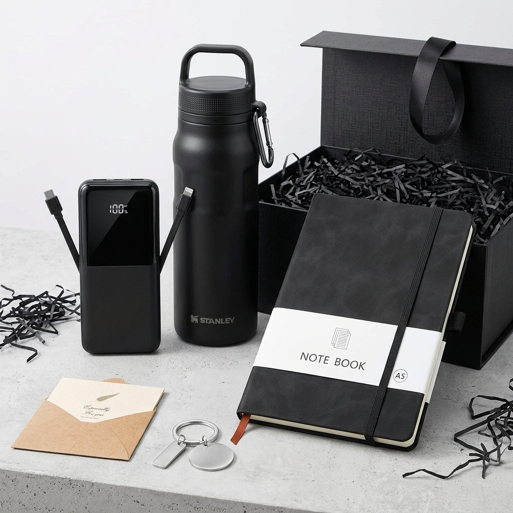 Executive Client Gift Set | Personalised Stanley Bottle, Power Bank & Notebook Gift Box