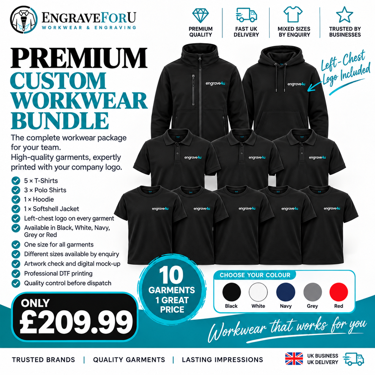 Premium Personalised Workwear Bundle – 10 Custom Garments