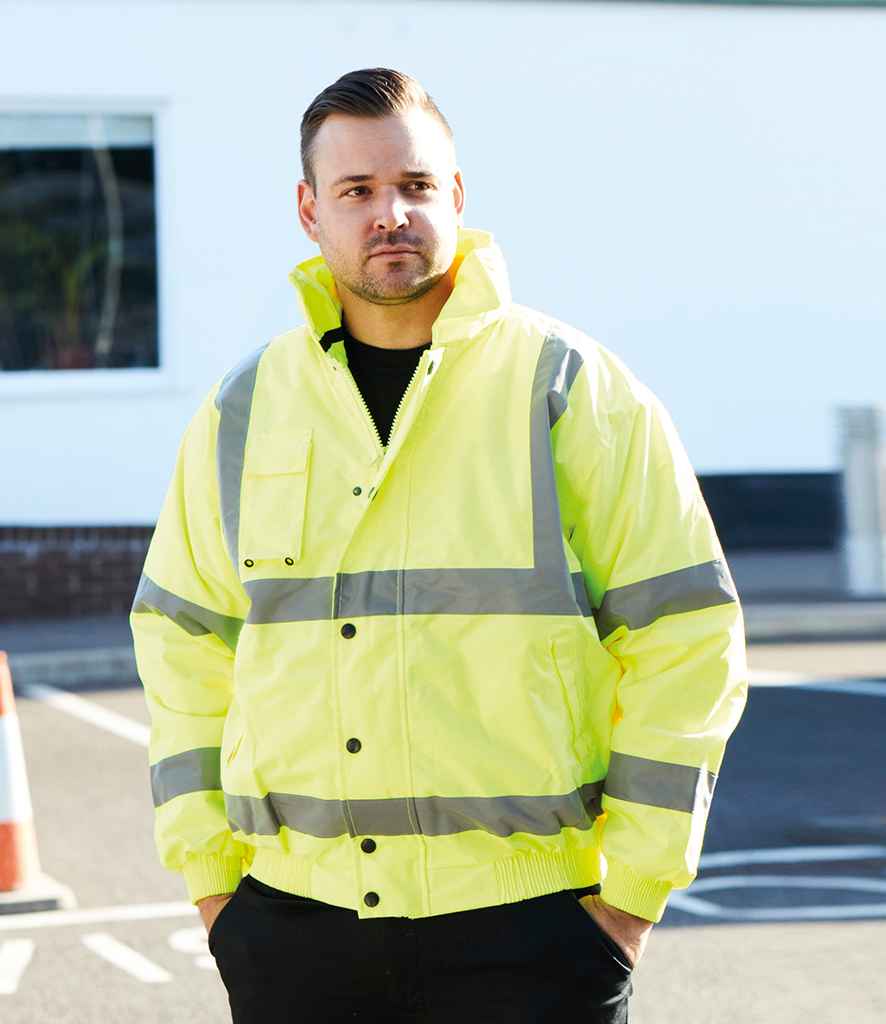 4 Personalised Hi-Vis Bomber Jackets | Waterproof Safety Workwear Bundle | Left Chest Logo Included