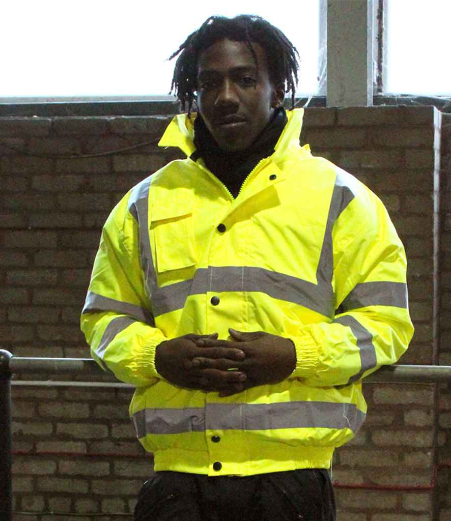 4 Personalised Hi-Vis Bomber Jackets | Waterproof Safety Workwear Bundle | Left Chest Logo Included